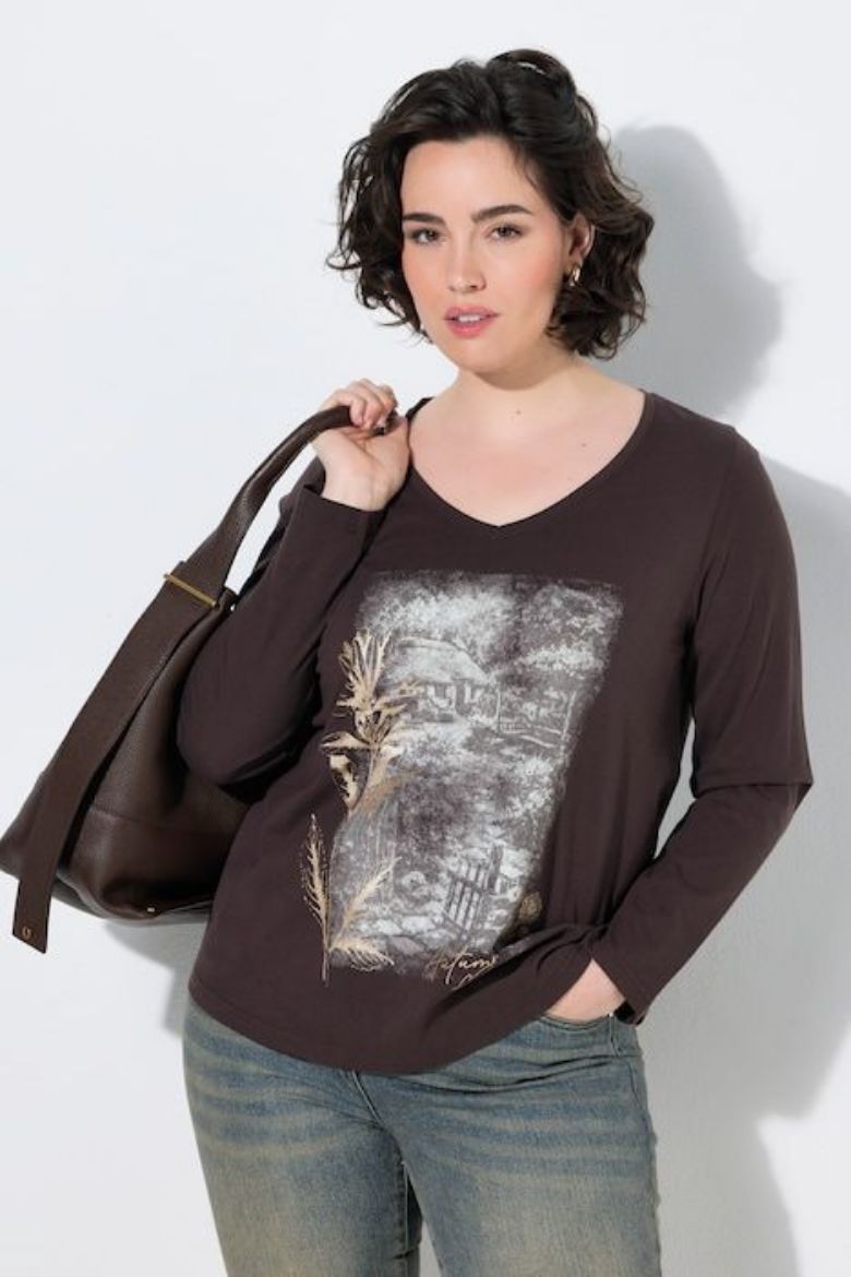 Plus size veliki brojevi Majica dugih rukava V ovratnika za punije