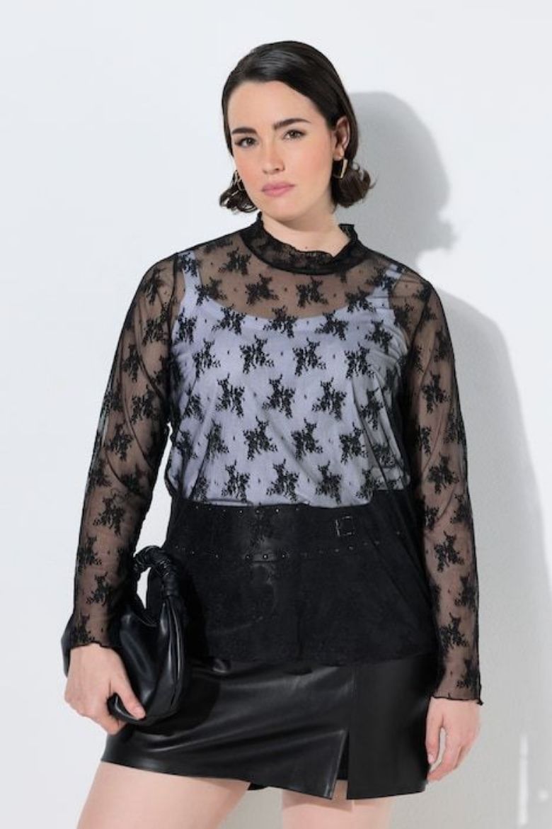 Plus size veliki brojevi Majica dugih rukava od prozirne čipke za punije