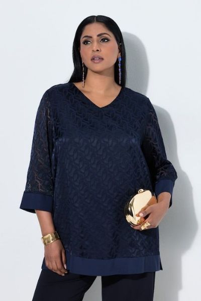 Veliki brojevi Bluza 3/4 rukava V ovratnika moda za punije