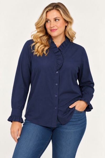 Veliki brojevi Bluza s volanom na ovratniku moda za punije