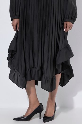 Plus size veliki brojevi Haljina midi dugih rukava plisirana za punije