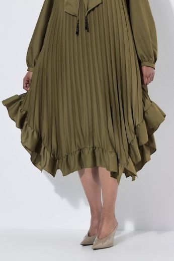 Plus size veliki brojevi Haljina midi dugih rukava plisirana za punije