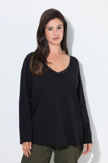 Plus size veliki brojevi Majica dugih rukava V ovratnika s dodatkom čipke za punije
