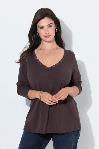 Plus size veliki brojevi Majica dugih rukava V ovratnika s dodatkom čipke za punije