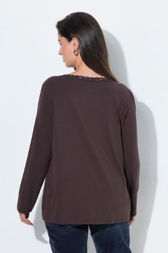Plus size veliki brojevi Majica dugih rukava V ovratnika s dodatkom čipke za punije