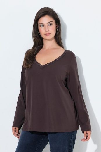 Plus size veliki brojevi Majica dugih rukava V ovratnika s dodatkom čipke za punije