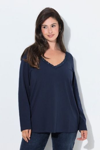 Plus size veliki brojevi Majica dugih rukava V ovratnika s dodatkom čipke za punije
