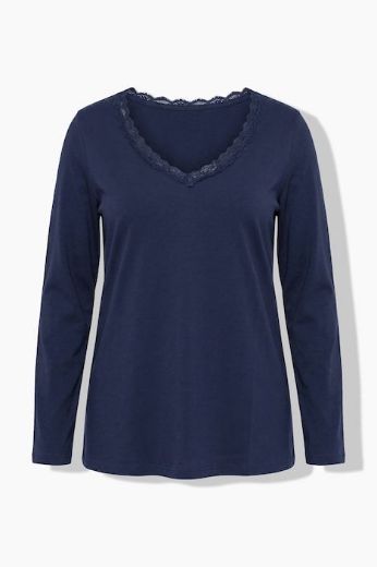 Plus size veliki brojevi Majica dugih rukava V ovratnika s dodatkom čipke za punije