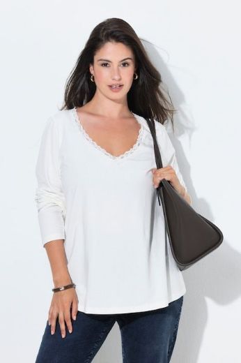 Plus size veliki brojevi Majica dugih rukava V ovratnika s dodatkom čipke za punije