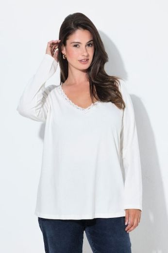 Plus size veliki brojevi Majica dugih rukava V ovratnika s dodatkom čipke za punije