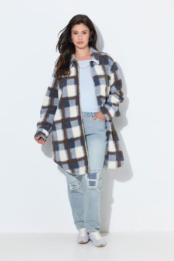 Plus size veliki brojevi Jakna teddy karirana dužeg kroja za punije