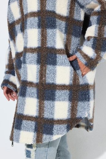 Plus size veliki brojevi Jakna teddy karirana dužeg kroja za punije