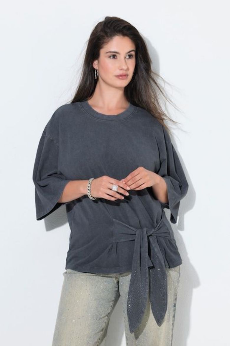 Plus size veliki brojevi Majica kratkih rukava s trakom na vezanje za punije