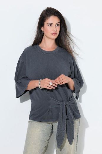 Plus size veliki brojevi Majica kratkih rukava s trakom na vezanje za punije