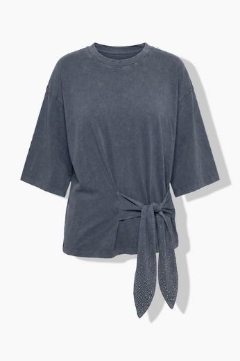 Plus size veliki brojevi Majica kratkih rukava s trakom na vezanje za punije