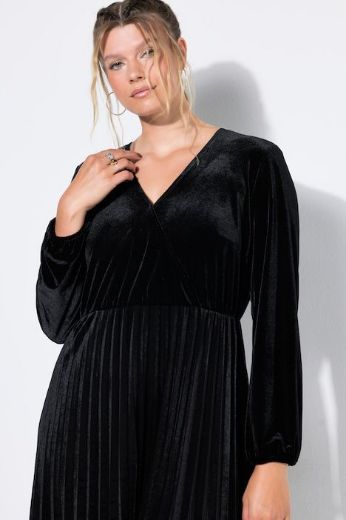 Plus size veliki brojevi Haljina midi dugih rukava baršunasta s plisiranom suknjom za punije