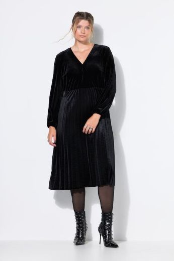 Plus size veliki brojevi Haljina midi dugih rukava baršunasta s plisiranom suknjom za punije