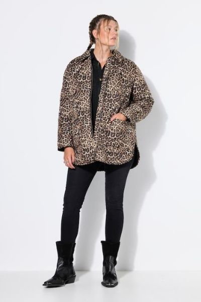 Veliki brojevi Jakna prošivena dužeg kroja leopard uzorka moda za punije