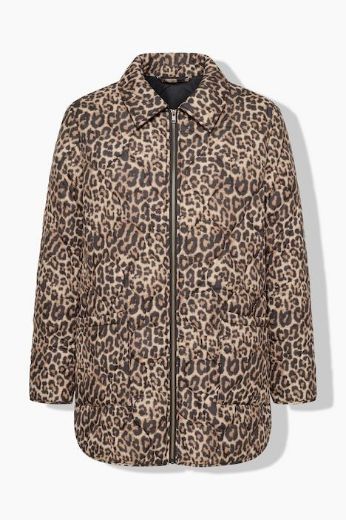 Plus size veliki brojevi Jakna prošivena dužeg kroja leopard uzorka za punije