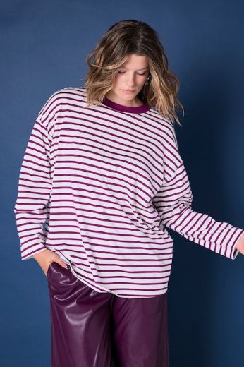 Plus size veliki brojevi Majica dugih rukava šireg kroja na pruge za punije
