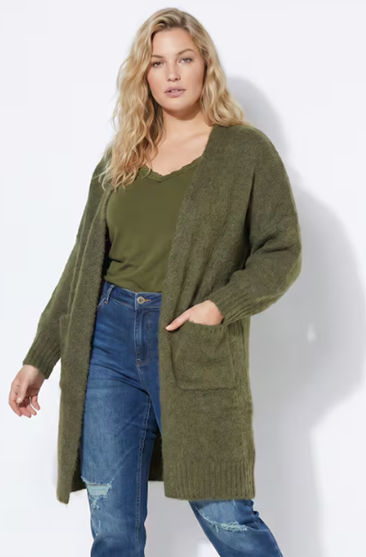Plus size moda-kardigan pleteni dužeg kroja